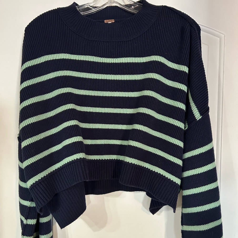 Free People navy and green stripped sweater, size medium
